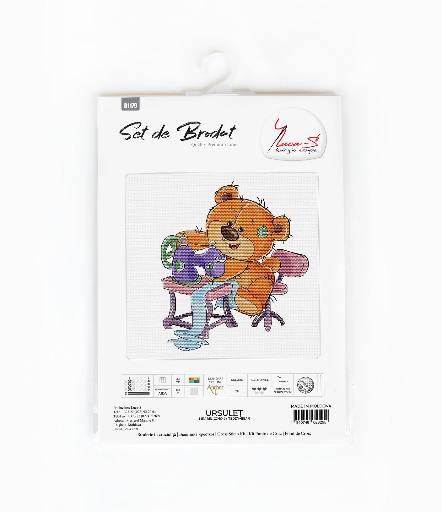 Luca-s - Teddy Bear Sewing Machine - Cross Stitch Kit
