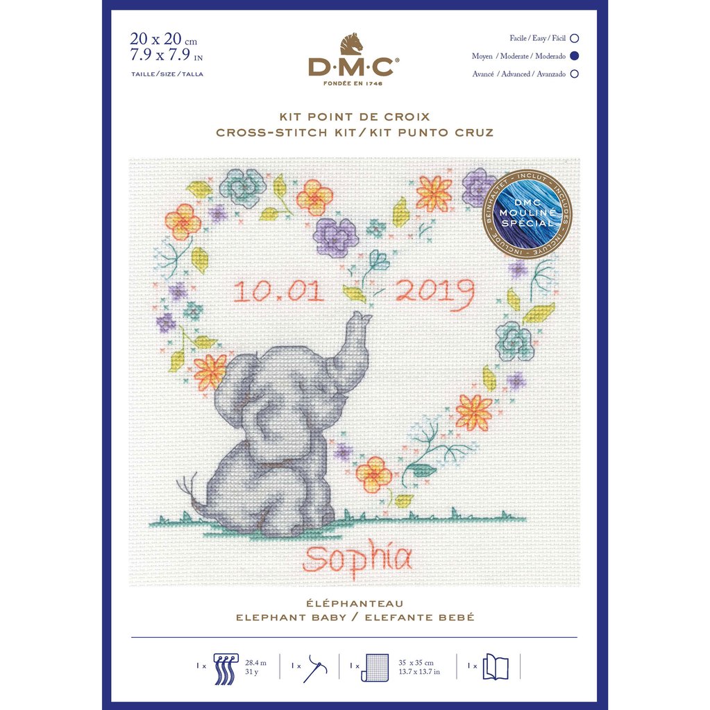 DMC Baby Cross Stitch Kit - Elephant