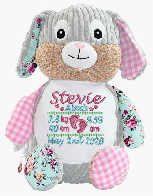 Personalised Harlequin Bunny Pink Cubbie